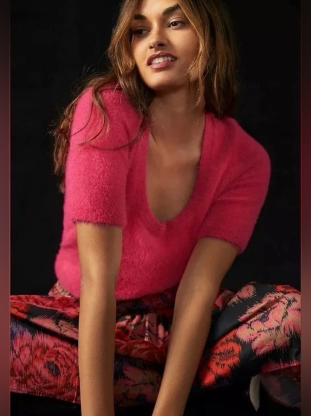 Maeve by Anthropologie Hot Pink Eyelash Scoop Neck Sweater Top Women's Size M - Picture 14 of 15